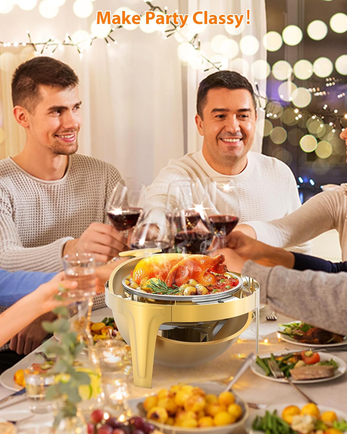 Roll Top Chafing Dish Buffet Set, 6.3 Qt Round Chafing Dish for Buffet, Stainless Steel Food Warmer Chafer with Glass Window Full Size Food Pan for Catering Parties Banquets