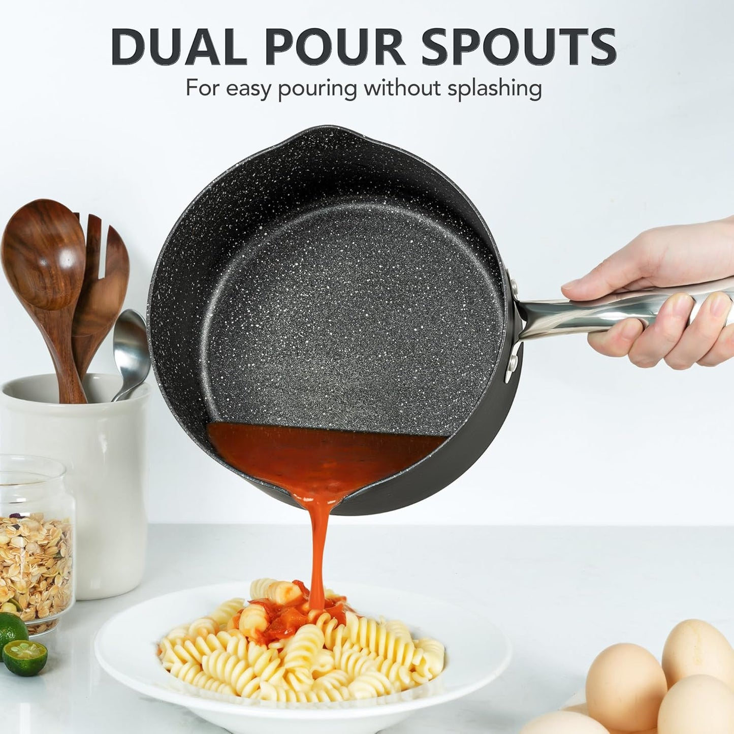 MICHELANGELO Hard Anodized Saucepan Set with Lids, Nonstick Saucepan with Pour Spouts & Strainer Lid for Easy Pour, Granite Derived Coating Sauce Pot Set - 1.5QT & 3QT Induction Sauce Pans