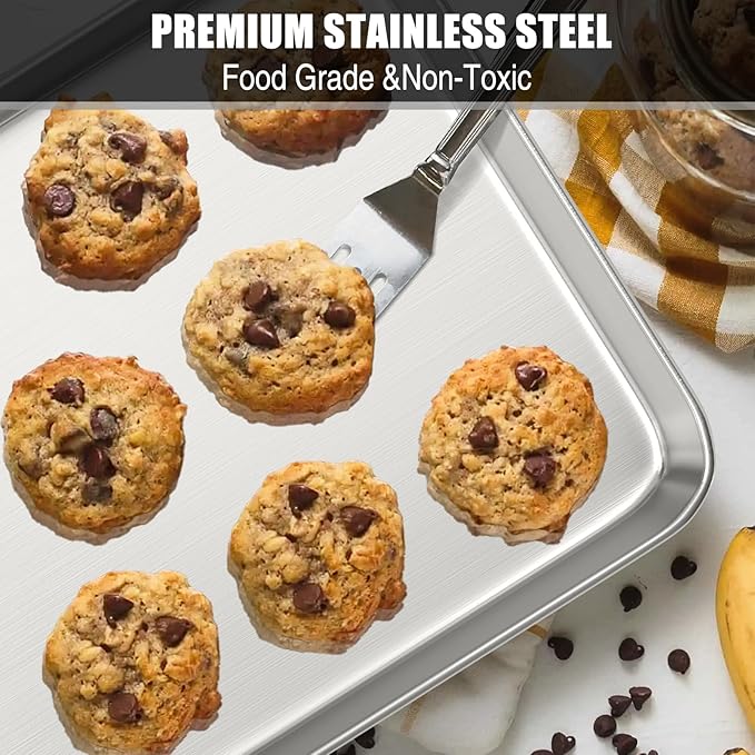 Baking Sheet Cookie Sheet Set of 2, Umite Chef Stainless Steel Baking Pans Tray Professional 9 inch, Non Toxic & Healthy, Mirror Finish & Rust Free, Easy Clean & Dishwasher Safe