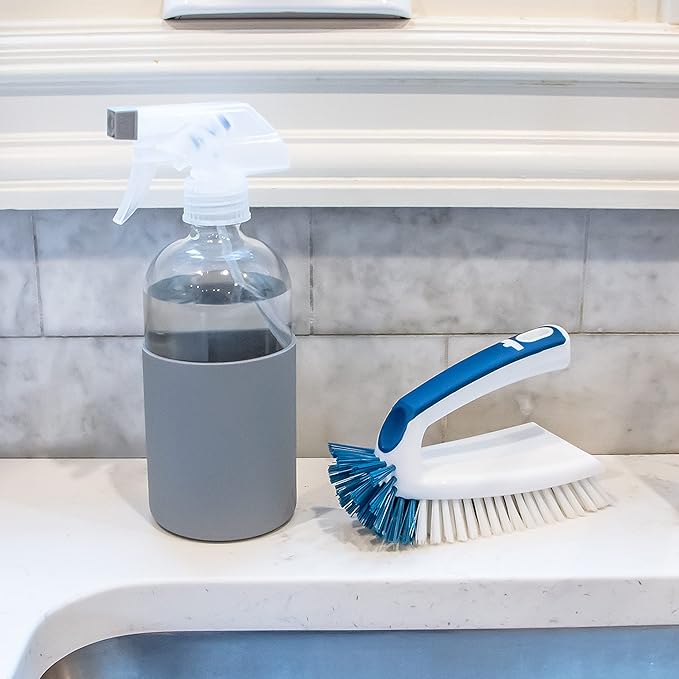 Unger Multi-Purpose Counter and Fixture Scrub Brush, Non-Slip Small Household Cleaning Supplies, Removes Dirt and Grime from Bathroom Sinks, Kitchen Countertops, and Faucets