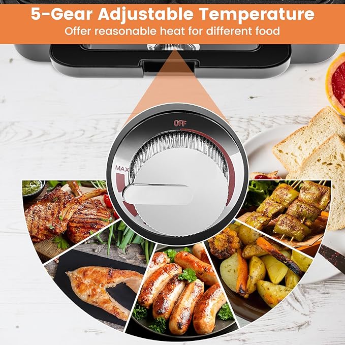 COSTWAY 1200W Waffle Maker with Removable Non-Stick Plates, Panini Grill Press with 5-Gear Temperature Control, 3-in-1 Sandwich Maker for Breakfast