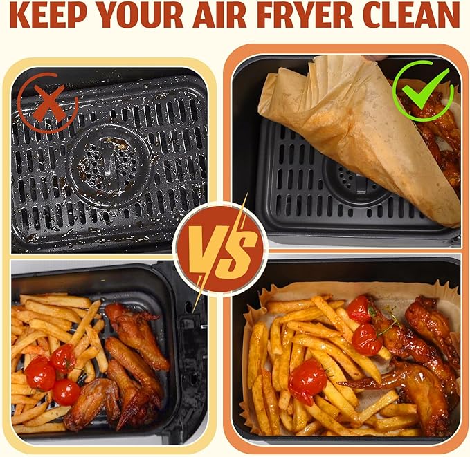 Air Fryer Liners Disposable, Airfryer Paper Liners, 125Pcs Non-stick Oil Resistant Air Fryer Liners Square, Parchment Liners 8.6" * 5.5", Fit for Most Ninja Dual Airfryer, Microwaves, Ovens