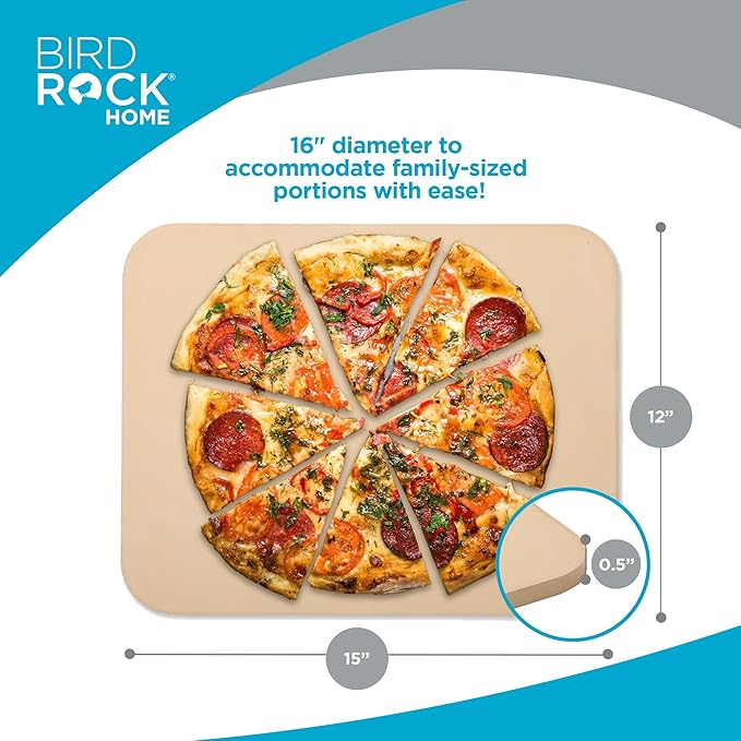 BIRDROCK HOME Pizza Stone for Oven and Grill | 15"x12" Rectangular Cordierite Baking Stone for Cooking, Bread, Pie, BBQ | Indoor - Outdoor | Grill, Smoker, Toaster Use | Ceramic Sheet for Crispy Crust