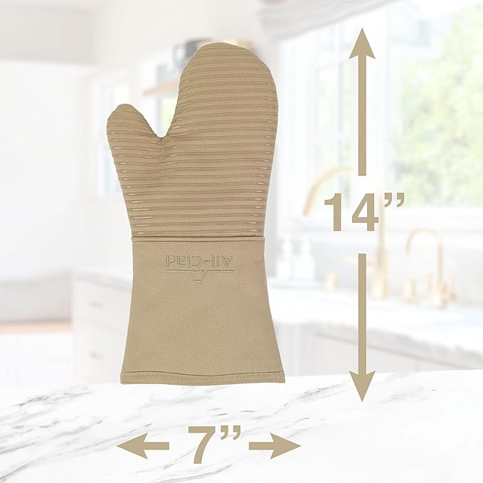 All-Clad Premium Silicone Oven Mitt: Heat Resistant to 500 Degrees - 100% Cotton & Silicone, 14"x7" Pot Holder for Kitchen and Barbeque, (1-Pack), Cappuccino
