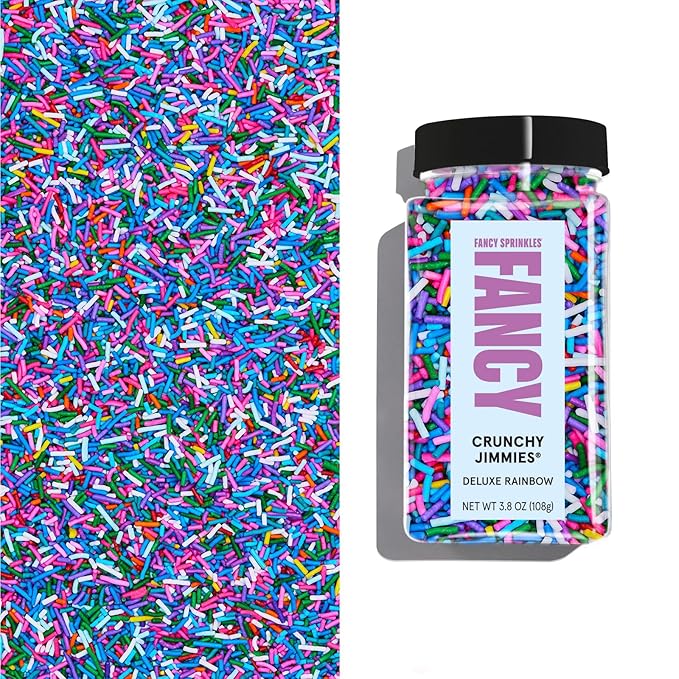 Fancy Sprinkles Deluxe Rainbow Crunchy Jimmies, Real Sugar, For Ice Cream, Cookies, Cakes, Cupcakes, Dessert Decorating, Bold, Mulit-Colored, Rainbow Sprinkles (0.5c)