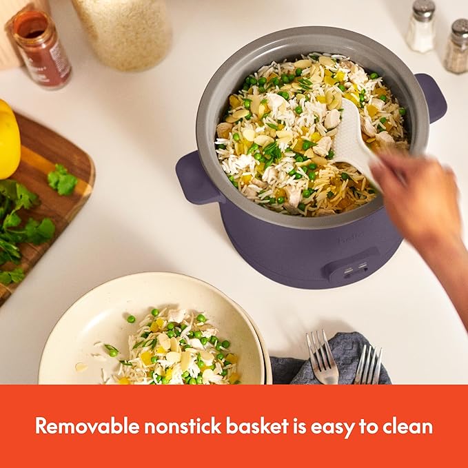 bella 16 Cup Rice Cooker with Steamer, Dishwasher Safe Steaming Basket, Rice Paddle and Measuring Cup, Removable Nonstick Cooking Bowl, Automatic Keep Warm Function, 400 Watt, Plum