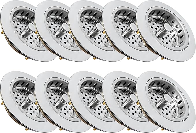 Metal World BS10101BN-10P Post Style Sink Strainer, 3-1/2" Metal Kitchen Strainer, Cast Brass Body Basket Strainer, Strainer with Stainless Steel Basket, Brushed Nickel Finish 10 Pack