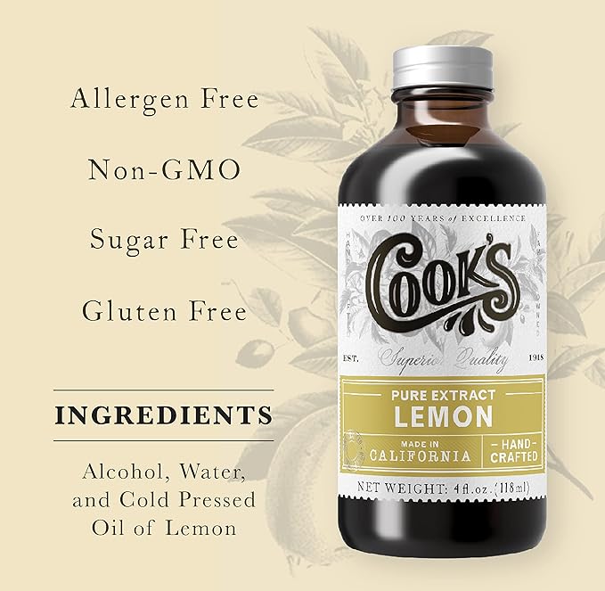 Cook's Pure Lemon Extract, Premium Quality, Cold Pressed Lemon, Sugar Free, Gluten Free, Allergen Free,16 oz