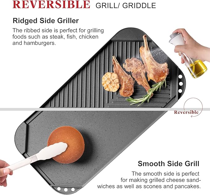 Caannasweis Granite Pots and Pans, Nonstick Cookware Set (Classic Black, 20 Piece Grill Griddle Set)