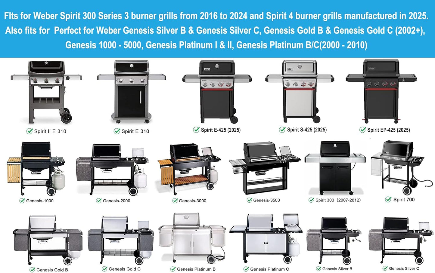 Full-Size Griddle Inserts for Weber Spirit I & II 300 Series, Flat Top Griddle Plate for Weber Spirit E-310/E-320 S-310/S-320 Spirit II E/S-310 E/S-320 Series, Replace for 6787
