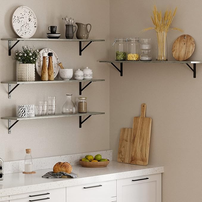 DINZI LVJ Long Wall Shelves, 39.4Inch Wall Mounted Shelves Set of 2, Easy-to-Install, Wall Storage Ledges with Sturdy Metal Brackets for Living Room, Bathroom, Bedroom, Kitchen, Grey Wash