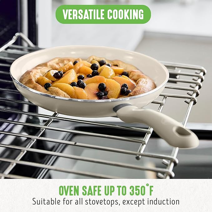 GreenLife 16 Piece Nonstick Cookware Set, Soft Grip Non-Toxic PFAS-Free Ceramic Pots & Pans, Dishwasher & Oven Safe, Frying, Sauce, Saute, Utensils, Glass Lids, Stay-Cool Handles, Wobble Free, Taupe