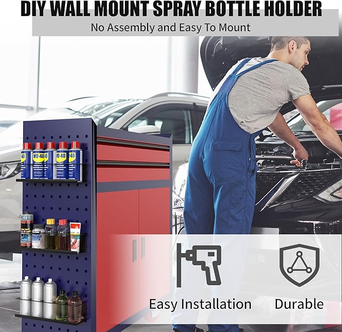 6 Pack Spray Bottle Holder Wall-Mounted, Aerosol Spray Can Holder Storage Rack, Heavy-Duty Paint Bottle Organizer with 30 Holes, Steel Black Spray Rack for Garage, Shop, Home or Tool Trailer