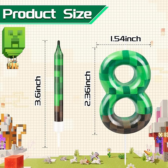13 Pcs Dynamite Candles 12 TNT Themed Birthday Cake Candles and Number 8 Candle Cake Topper for Pixel Theme Birthday Party Anniversary Party Dynamite Theme Party Video Game Party Supplies (Number 8)