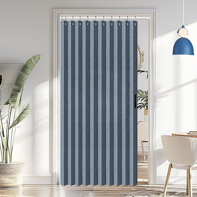 Vatge Door Curtains for Doorways - Faux Linen Accordion Style Door Curtains for Open Closet, Bedroom, and Laundry Room, Bifold Door Cover for Doorway,1 Panel with Tieback, W52 x L78, Blue