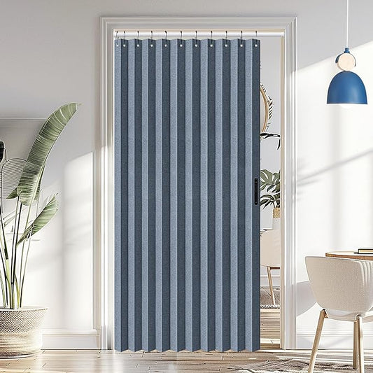 Vatge Door Curtains for Doorways - Faux Linen Accordion Style Door Curtains for Open Closet, Bedroom, and Laundry Room, Bifold Door Cover for Doorway,1 Panel with Tieback, W52 x L78, Blue