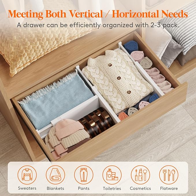 Lifewit 16 Pack Drawer Dividers 5" High, 13.5-22" Adjustable Clothes Organizers, Expandable Dresser Separators in Bedroom/Bathroom/Kitchen/Office