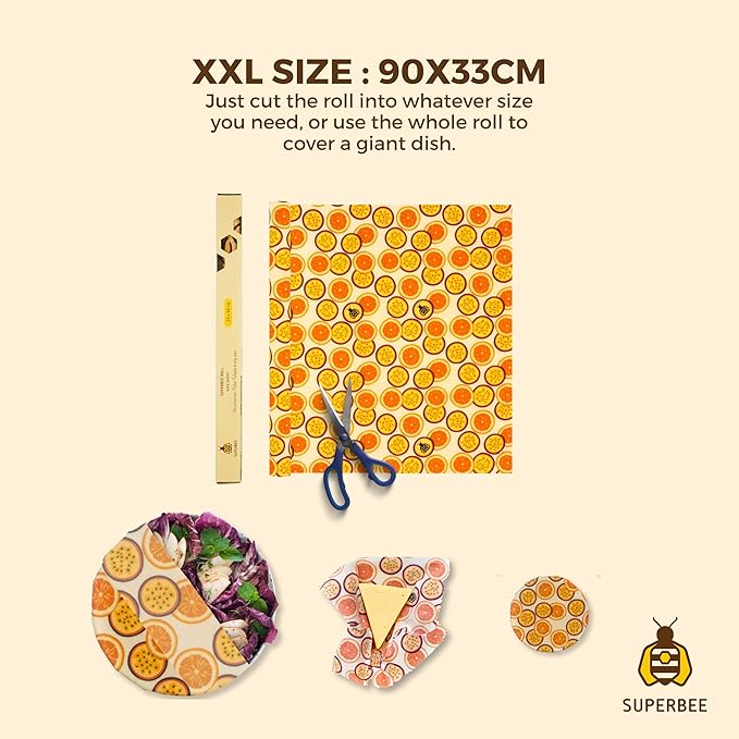 SUPERBEE Beeswax Wrap Roll, Reusable for Food, Wraps Rolls, Reusable Bees Paper for Wrapping Vegetables & Cheese, Bowl Covers and Sandwich Wrapping Paper, Roll XL - Passion