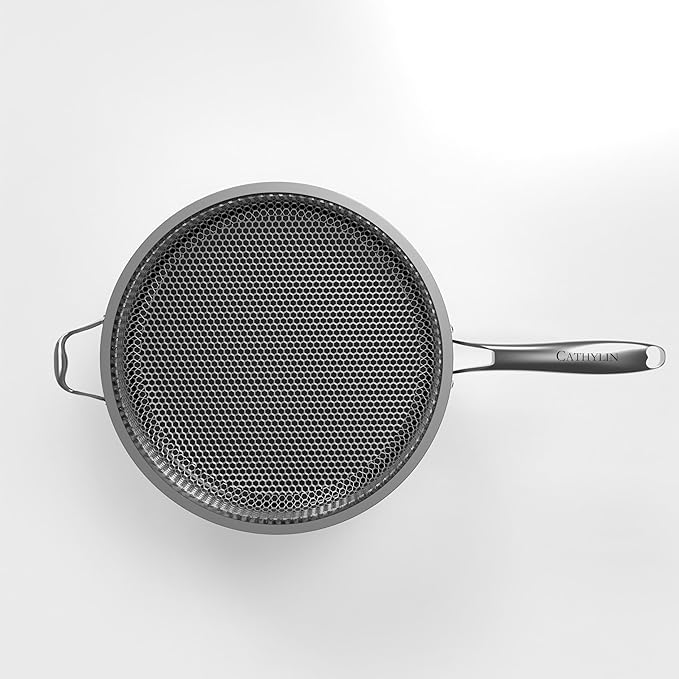 316L Stainless Steel 5QT Frying Pan Hexagon Nonstick Wok with Lid,Single Handle to Hold, PFOA Free, Dishwasher Oven Safe (12inch,5QT/Single Handle)