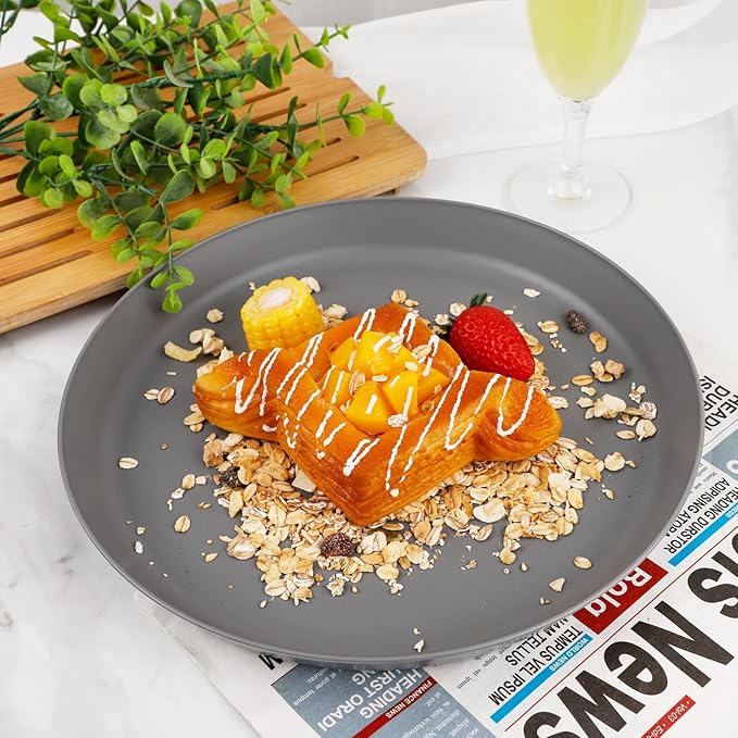 18pcs Dark Grey Wheat Straw Plate Set - Unbreakable Deep Dinner and Lightweight Salad Plates for Camping, Kitchen, Picnics