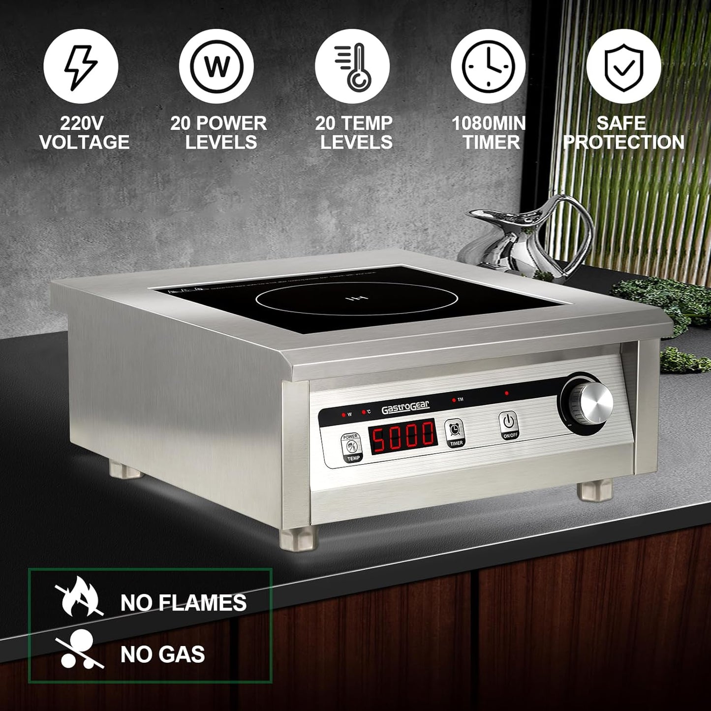 Commercial Induction Cooktop 5000W/220V Professional Commercial Range Countertop Burners Hot Plate Electric Stove for Kitchen Restaurant Hotel School