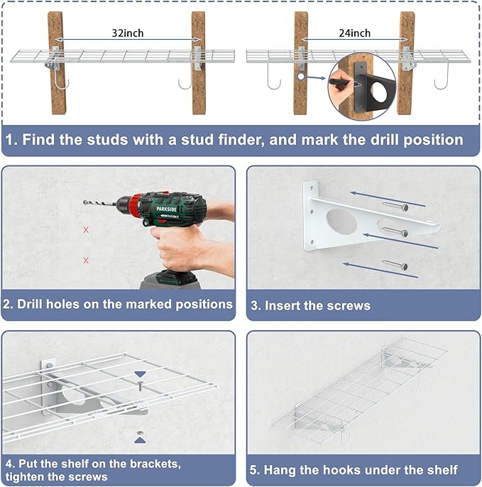 WALMANN 2-Pack Garage Wall Shelves, 1 x 4 ft/12 * 48 inch Wall Mounted Storage Shelves for Garage Heavy Duty Floating Shelving, Holds Up to 220 Lbs(White)