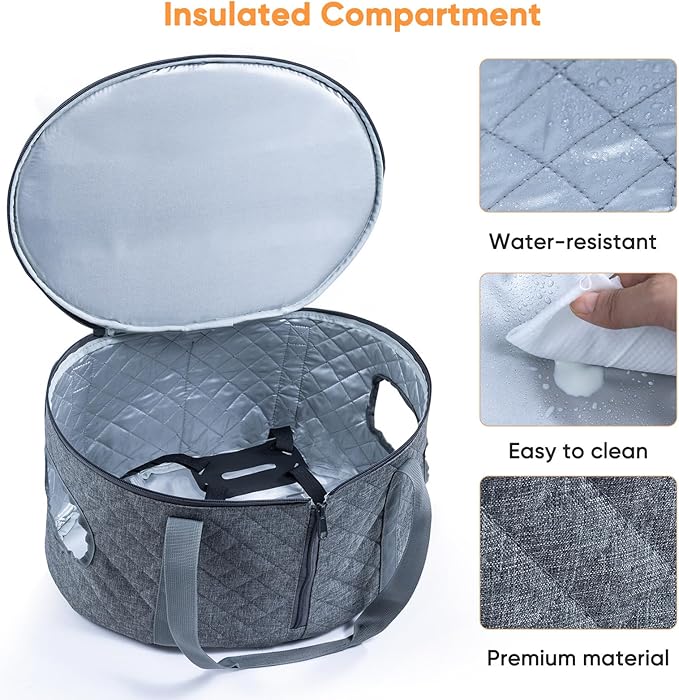 BAGSPRITE Double-layer Slow Cooker Carrying Case Compatible with 6-8 Quart Crockpot Carrier for Hot Food and Hamlton Beach Slow Cooker Tote with Lid Fastener for Crock-pot Dust Cover Applicances