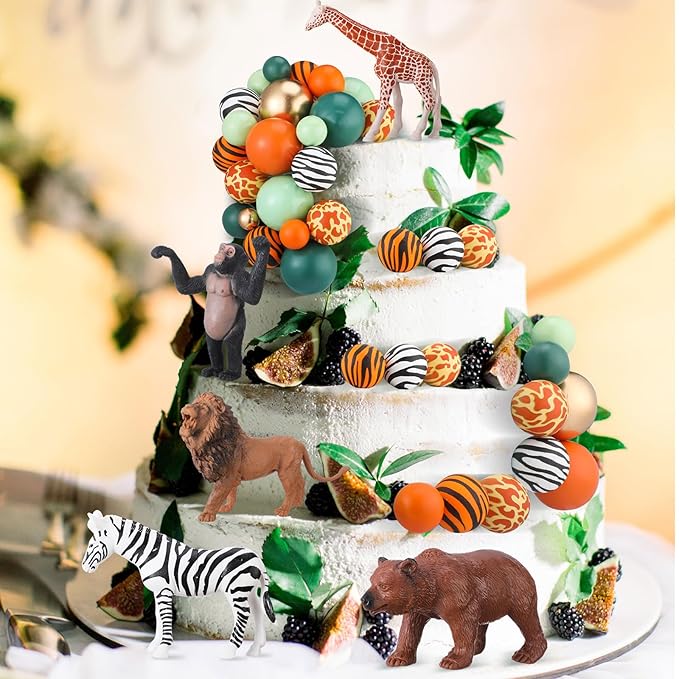 108 Pcs Balls Cake Topper DIY Cupcake Insert Foam Balloons for Cake Baking Wedding Anniversary Birthday Decoration(Leopard,Green,Orange,Gold,Multi Sizes)