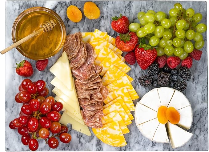 Marble Pastry Board and French Rolling Pin Set – 16” x 12” Chilling Slab + 16” Rolling Pin – Non-Slip Feet – Ideal for Baking, Cheese, Charcuterie, Gifts & Elegant Kitchen Display