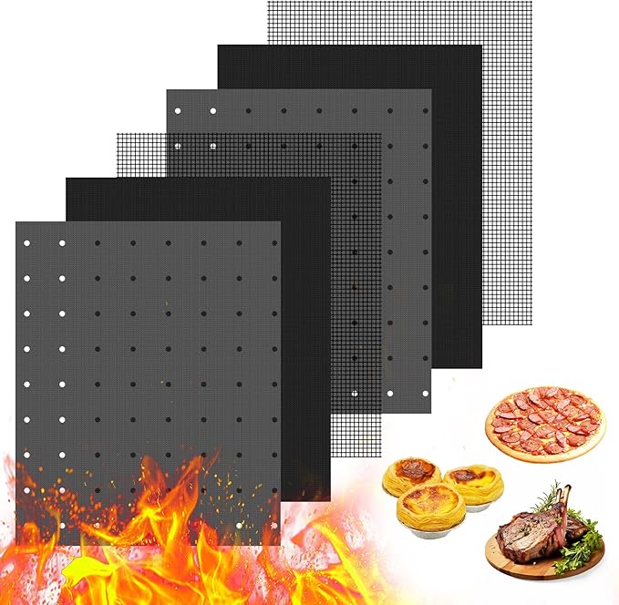 6Pcs Reusable Oven Liners for Toaster Oven, Non Stick Air Fryer Oven Liners Easy Clean Toaster Mat, Grill Baking Ma t Compatible with Cuisinart, Ninja, Kalorik Air Fryer Microwave(9 x 11 Inch)