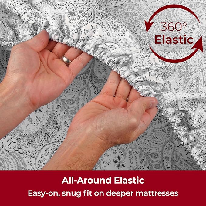 Mellanni Extra Deep Full Sheets - 4 PC Iconic Collection Bedding - Hotel Luxury, Ultra Soft, Cooling Bed Sheets - Wrinkle, Fade, Stain Resistant (Full, Paisley Gray)