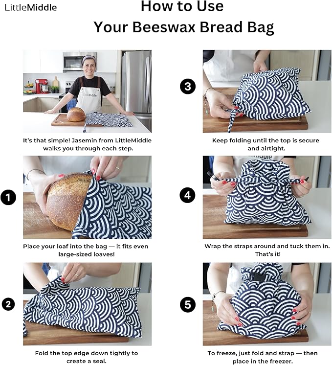 2 XL Beeswax Bread Bags for Homemade Sourdough, Produce, Sandwiches & Lunchbox Use - Reusable Bread Storage Bags, Washable (2-Pack)