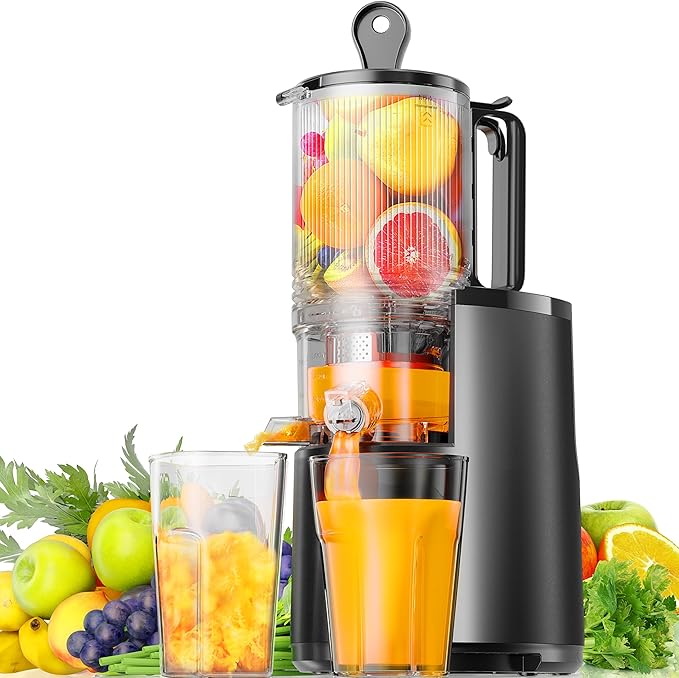 Cold Press Juicer, EUHOMY 5.5" Extra Large Feed Chute Slow Masticating Juicer, 250W Juicer Machines, 99.6% High Juice Yield, Easy to clean, Reverse Function, for Whole Vegetables & Fruits. Black