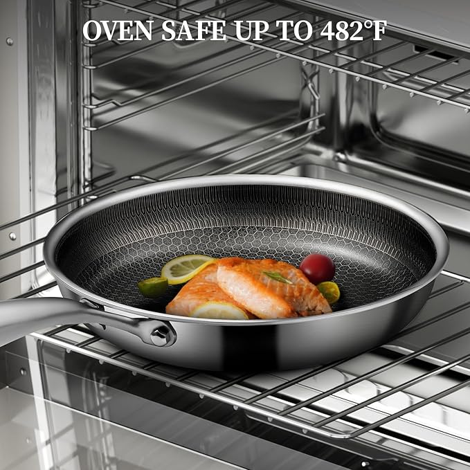 6-Piece Stainless Steel Frying Pan Set with Lids, Honeycomb Nonstick, Induction Compatible, PFOA Free