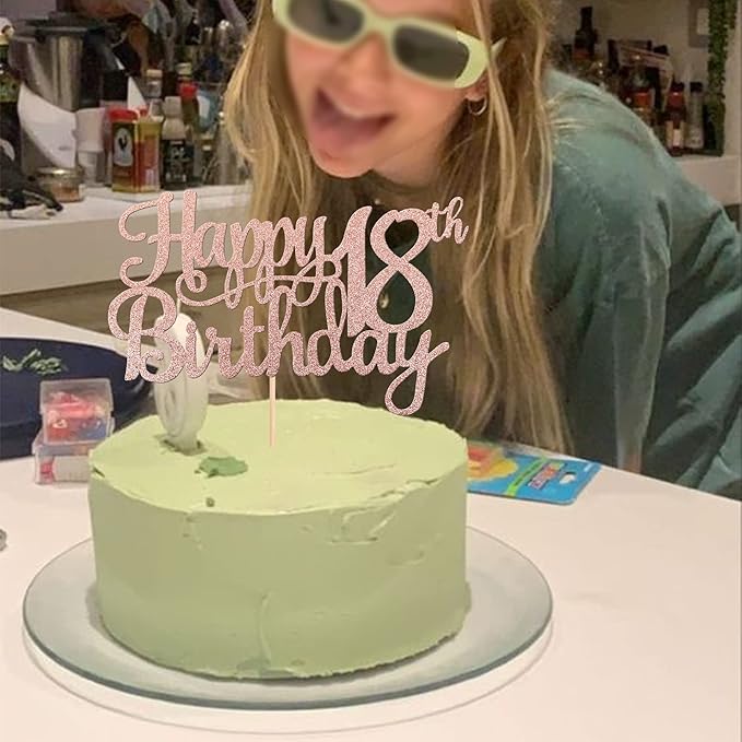 1 PCS Happy 18th Birthday Cake Topper Glitter Cheers to 18 Years Birthday Cake Pick 18 Fabulous Cake Decoration for Happy 18th Birthday Theme Party Decorations Supplies Rose Gold