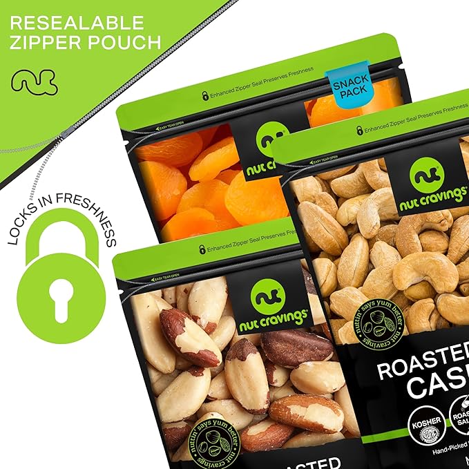 NUT CRAVINGS - Dried Fruit & Mixed Nuts Basket in Green Box (6 Assortments of 4 oz, 1.5 lb) Food Arrangement, Healthy Snack Care Package, Food Assortments