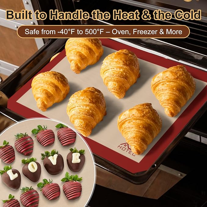 HOTEC Silicone Baking Mats 3 Pack – Non-Stick Reusable Silicone Baking Sheets for Oven – Cookie & Macaron Mats – 2 Half Sheet + 1 Quarter Sheet – BPA-Free, Dishwasher Safe