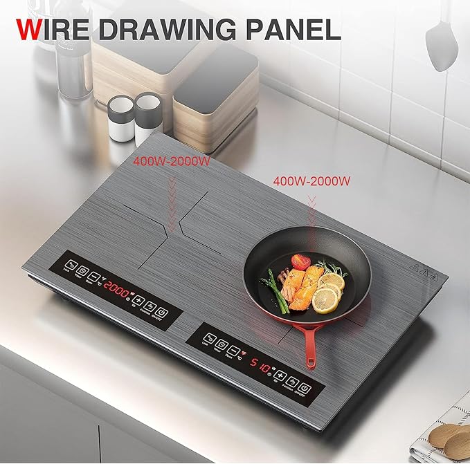 Double Induction Cooktop 110v-120v, 2 Burner Electric Cooktop 24 inch 4000W Induction Stove Top, Hot Plate LED Touch Screen, 9 Temperature, Safety Lock