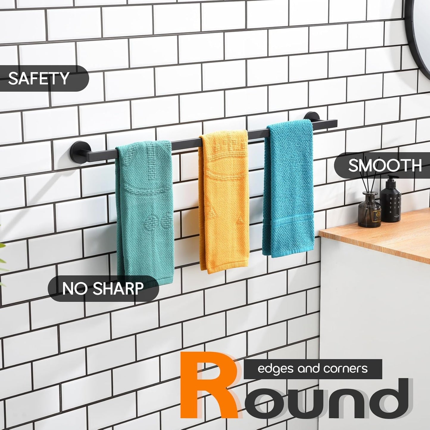 32 Inch Bath Towel Bar Bathroom Towel Rack Kitchen Towel Holder Long Towel Rails Wall Mounted SUS304 Stainless Steel 2 Pack Matte Black AN4001MB-L32-P2