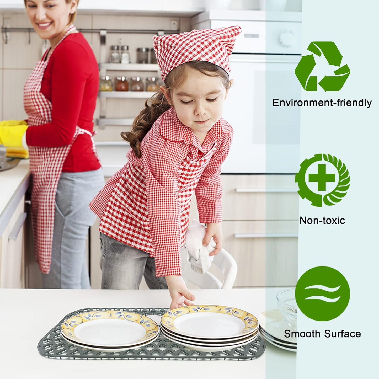 Sink Protectors for Kitchen Sink 13x11 &16x12 &19x14 &21x16 &22x13 &24x13 &26x14 &28x14 &30x16, Large Silicone Sink Mats Grid for Bottom of Farmhouse Sink (28”x14.4”, Rear Drain)