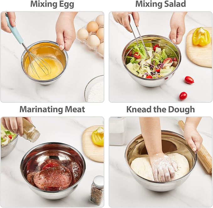 YIHONG 7 Piece Metal Mixing Bowls with Lids for Kitchen, Stainless Steel Set Ideal for Baking, Prepping, Cooking and Serving Food, Nesting Design for Space Saving Storage(Black)