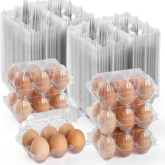 200PCS Clear Plastic Egg Cartons 6 Count,Half Dozen Egg Cartons Cheap Bulk for Chicken Eggs,Reusable Egg Holder for Family,Pasture,Farm Markets Display - Medium Egg Containers 2x3 Grids