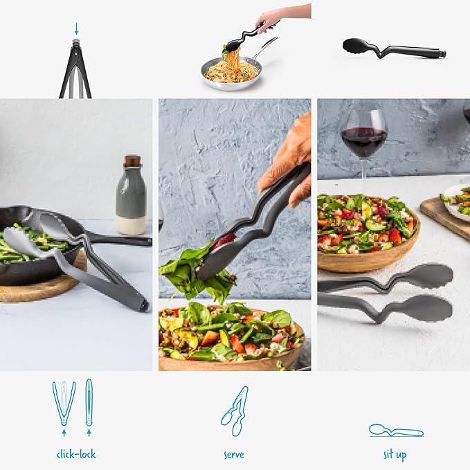 Dreamfarm Clongs Lite Nylon Kitchen Cooking Tongs with Click-Lock Open & Close - 10.5" Black