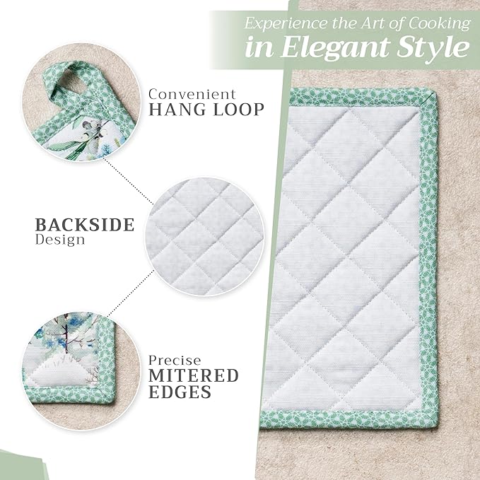 Maison d' Hermine Pot Holders Set 100% Cotton Heat Resistant Potholders 8" x 8" Hot Pads with Loop BBQ, Cooking, Baking, Grilling, Kitchen, Handling Hot Pans (Pack of 2, Snowy World)