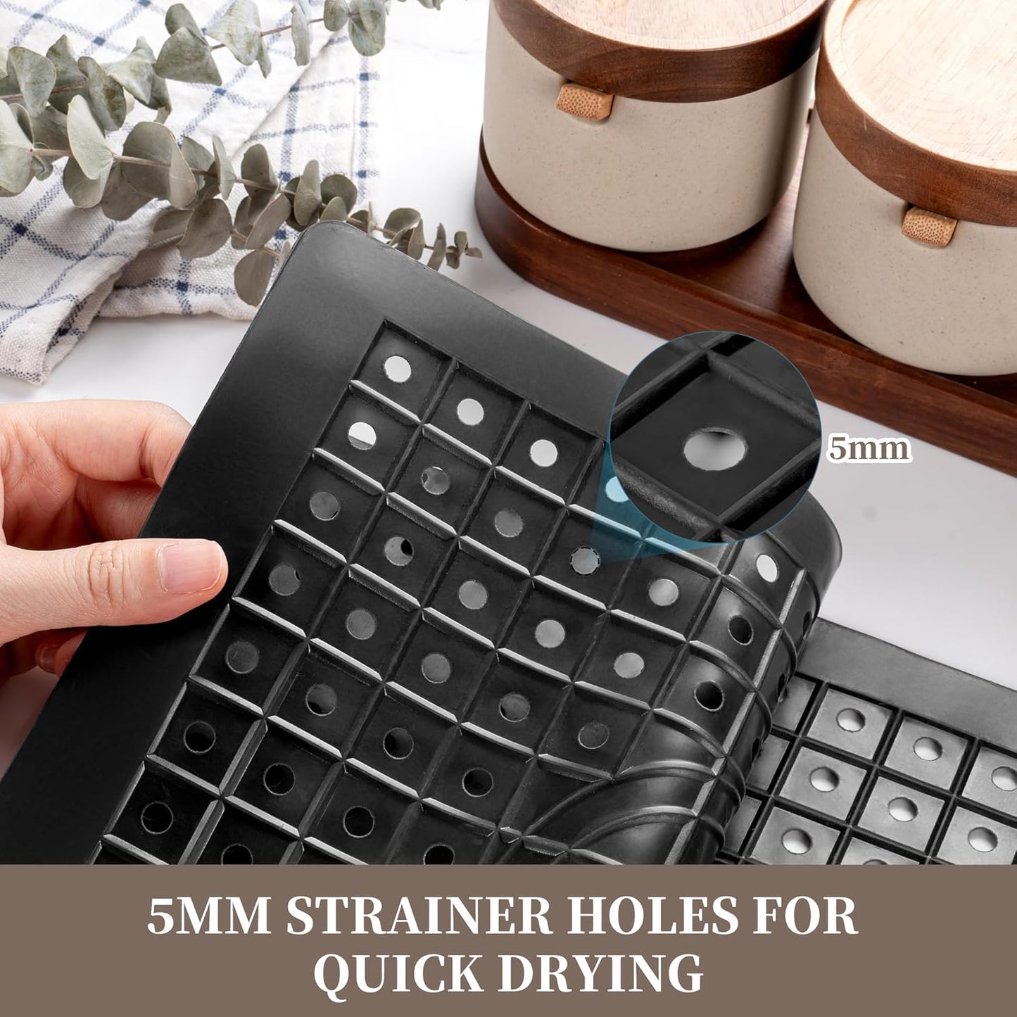 WILLKOMMEN Kitchen Sink Mat, 12" x 10" Dish Drying Mat, Rectangular Sink Protector Mats for Bottom of Kitchen Sink, Fast Draining Sink Mats Grid, 2 Pack Black