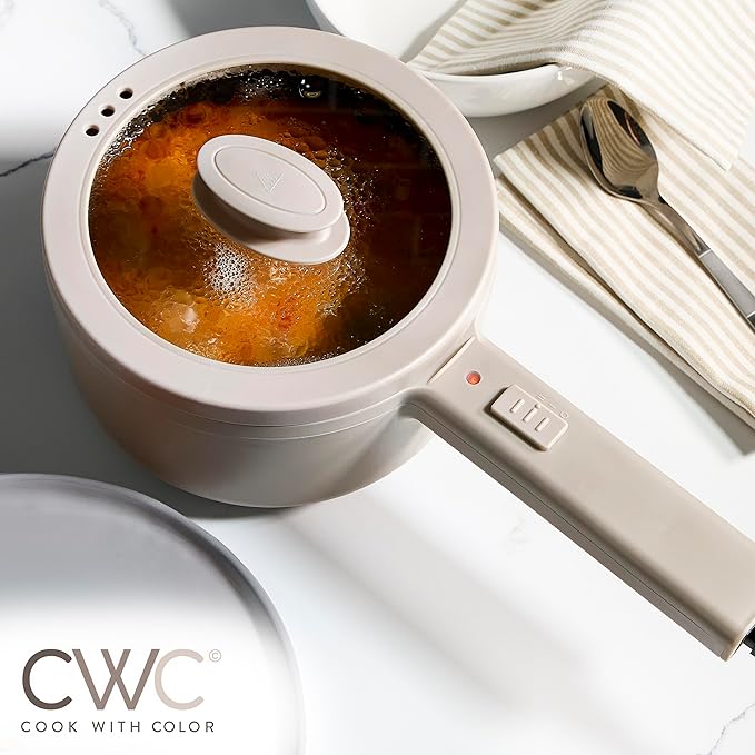 COOK WITH COLOR Electric Hot Pot, 1.6L Mini Cooker, 700W Power, Non-Stick Surface, Thermal Cut-Out Protection, Perfect for Rice, Noodles, Soups, Stews, Dorms, Apartments, and Small Kitchens, Goat/Mink