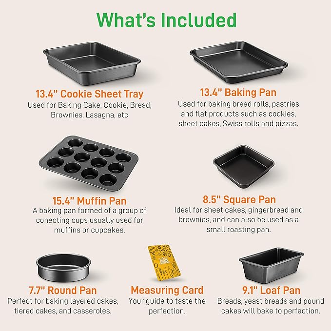 NutriChef Stackable Non-Stick Baking Pan Set – Carbon Steel Bakeware Set w/ Cookie Sheet, Muffin & Loaf Pan, Double Coated for Easy Release, Oven & Dishwasher Safe, Resists Warping, – Easy to Clean