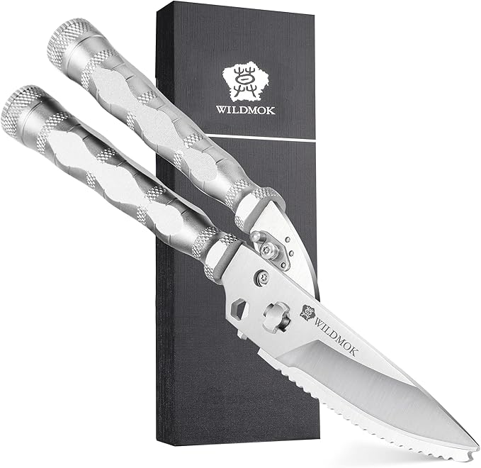 WILDMOK Heavy Duty Poultry Shears - 8.5 Inch Multi-function Stainless Steel Poultry Outdoor Shears, Ultra Sharp Kitchen Scissors for Outdoor Camp, White