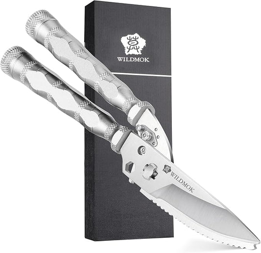 WILDMOK Heavy Duty Poultry Shears - 8.5 Inch Multi-function Stainless Steel Poultry Outdoor Shears, Ultra Sharp Kitchen Scissors for Outdoor Camp, White