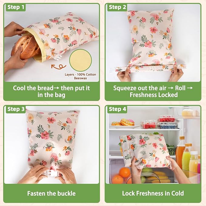 2 Pack Cotton Beeswax Bread Bags - Large Reusable Cotton Linen Food Storage Covers for Sourdough & Homemade Bread, Waxed Bags Keep Bread Fresh, Proofing Bag Freezer-Safe, Easy Clean